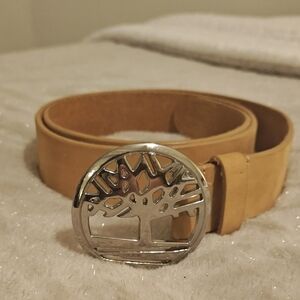 Timberland Tan Belt with Silver Tree Buckle